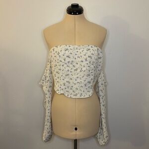 Wild Fable Cream & Light Blue Dainty Floral Off-the-Shoulder Crop Corset Top, XL